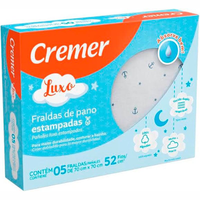 fraldas de pano estampadas cremer luxo menino 5 unidades