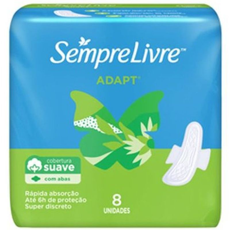 absorvente sempre livre adapt cobertura suave com abas 8 unidades