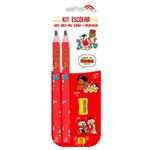 kit escolar 2 lápis e 1 apontador arco-iris jumbo lyke madeira (mp)