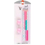 kit escolar 2 lápis e 1 apontador arco-iris jumbo lyke madeira (mp)