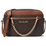 bolsa michael kors east west com alça de corrente marrom e dourado a-bi