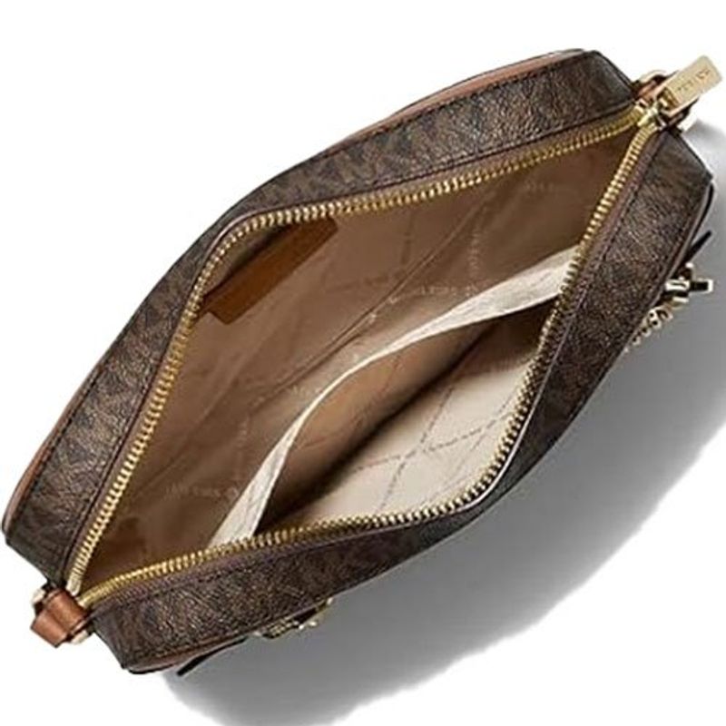 bolsa michael kors east west com alça de corrente marrom e dourado a-bi