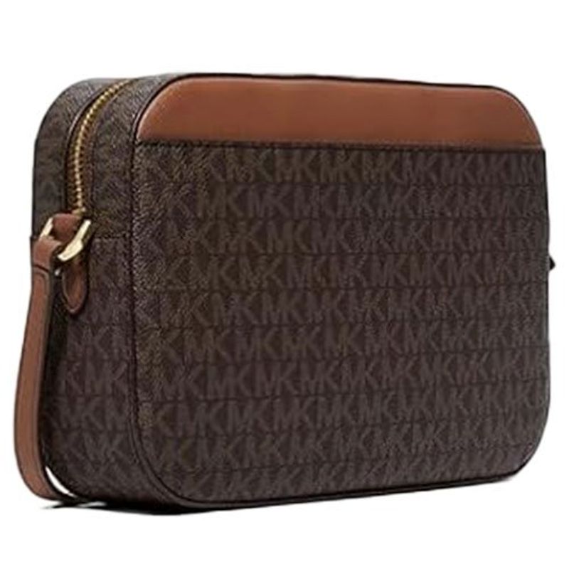bolsa michael kors east west com alça de corrente marrom e dourado a-bi