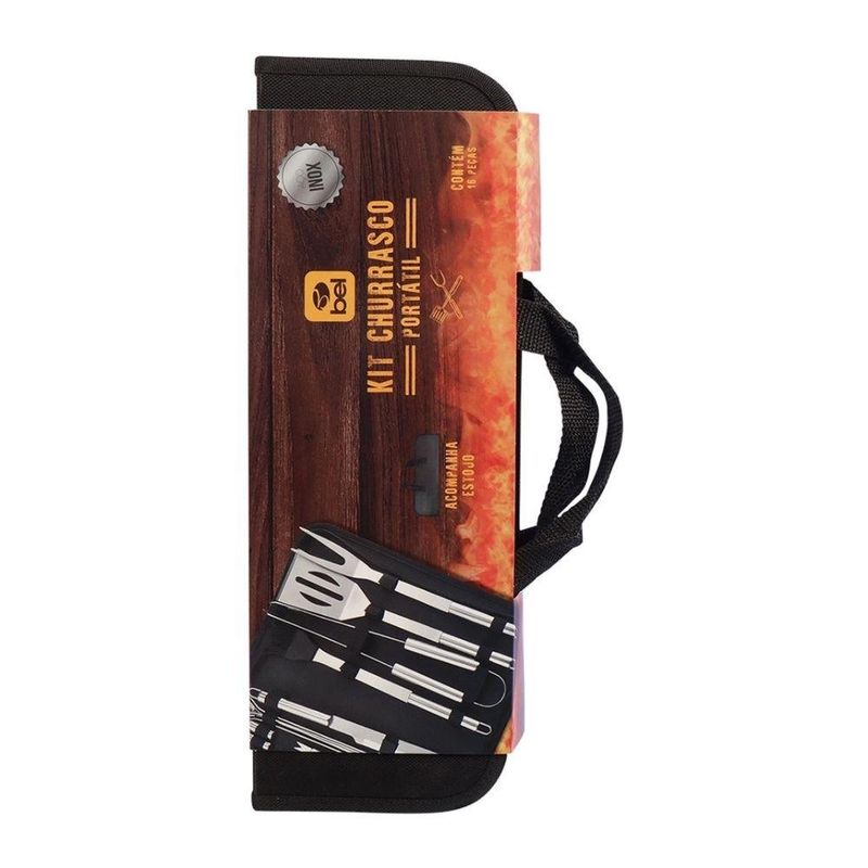 kit para churrasco 16 peças bel fix inox premium com estojo (mp)