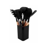kit utensílios para cozinha 12 peças wellmix cabo madeira preto (mp)