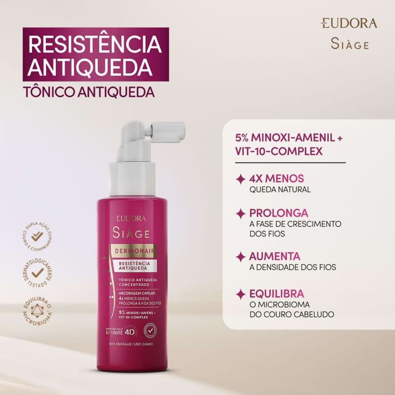 tônico concentrado siàge eudora dermohair resistência antiqueda 100ml