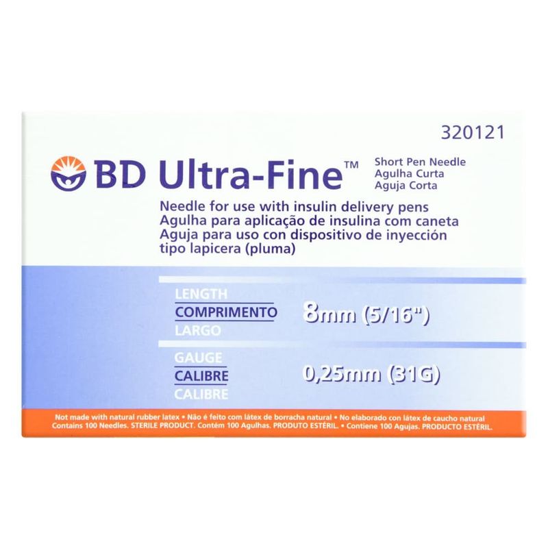 agulhas para caneta de insulina bd ultra-fine 8mm 100 unidades