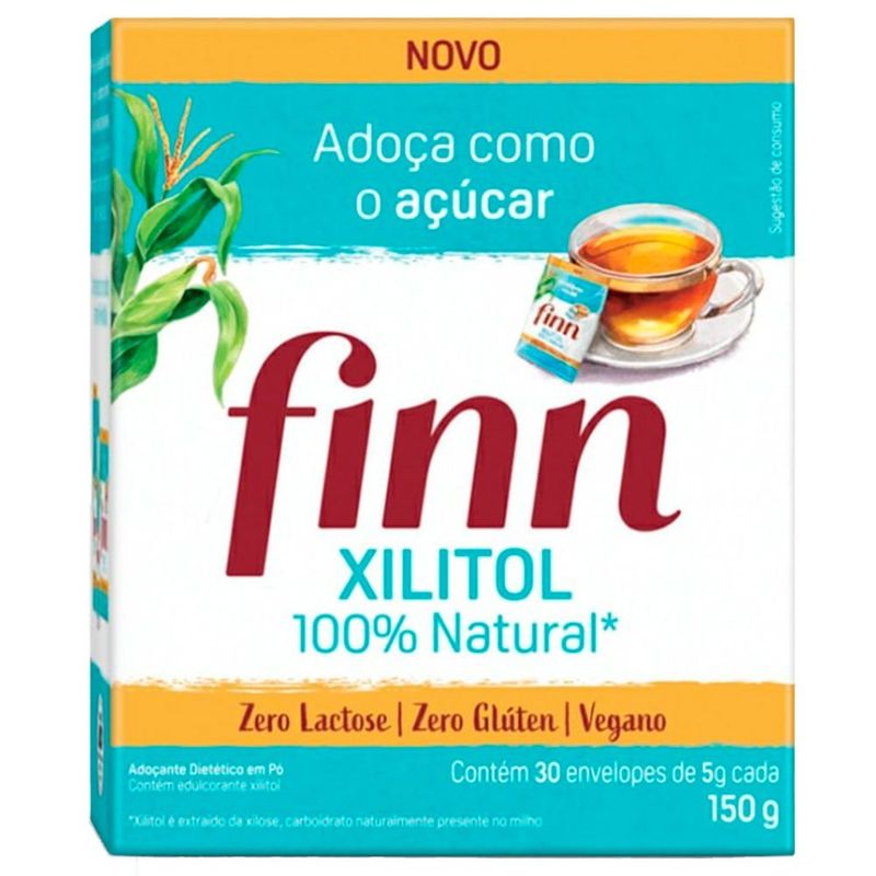 adoçante em pó finn xilitol 30 sachês de 5g cada