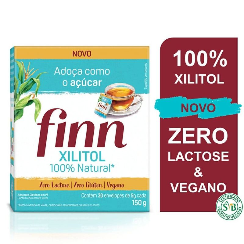 adoçante em pó finn xilitol 30 sachês de 5g cada