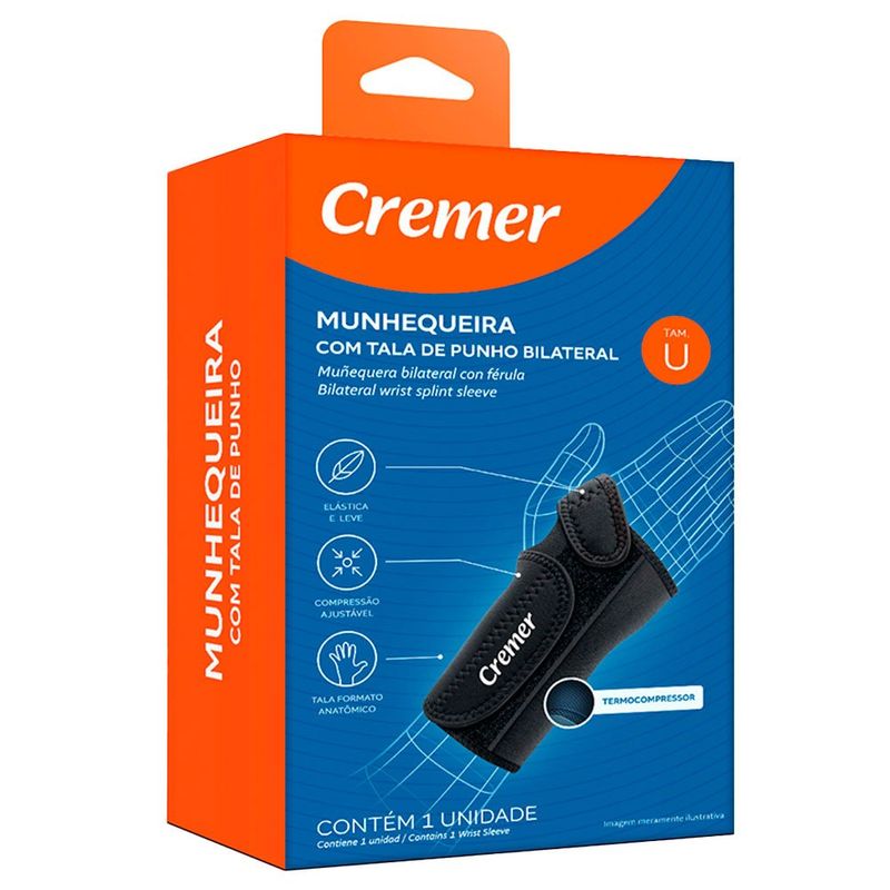 munhequeira com tala de punho bilateral cremer ajustável preta