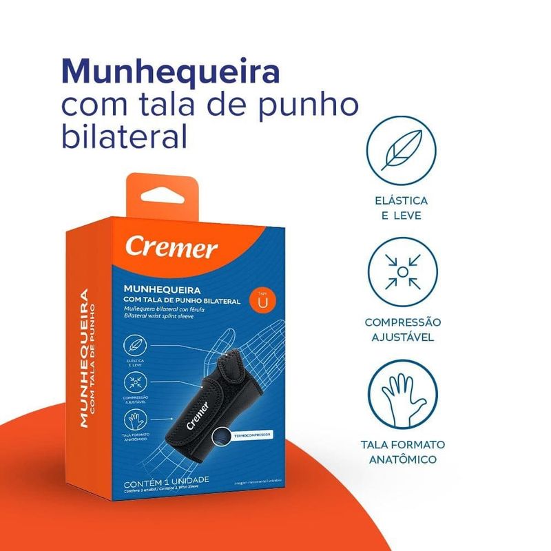 munhequeira com tala de punho bilateral cremer ajustável preta