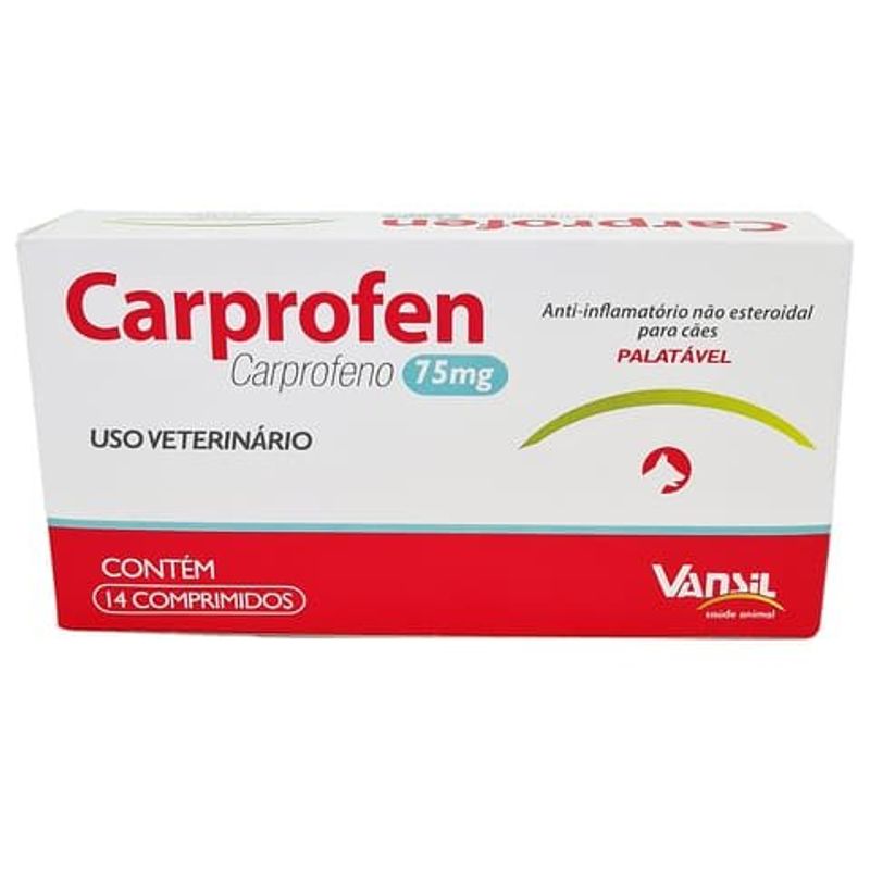 anti-inflamatório carprofen não esteroidal para cães vansil 75mg com 14 comprimidos (mp)