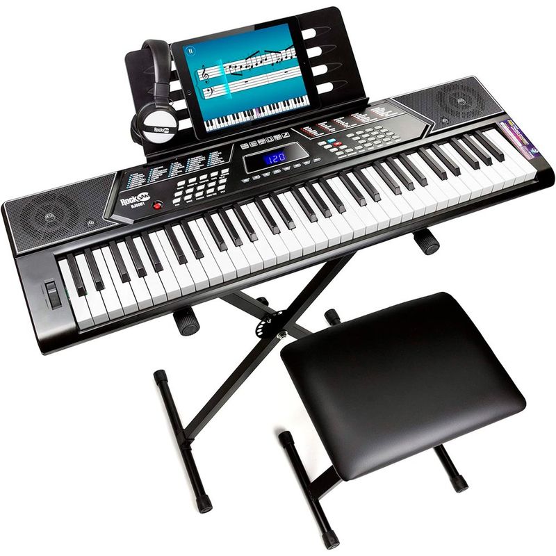 teclado rockjam com banco 61 teclas branco a-bi