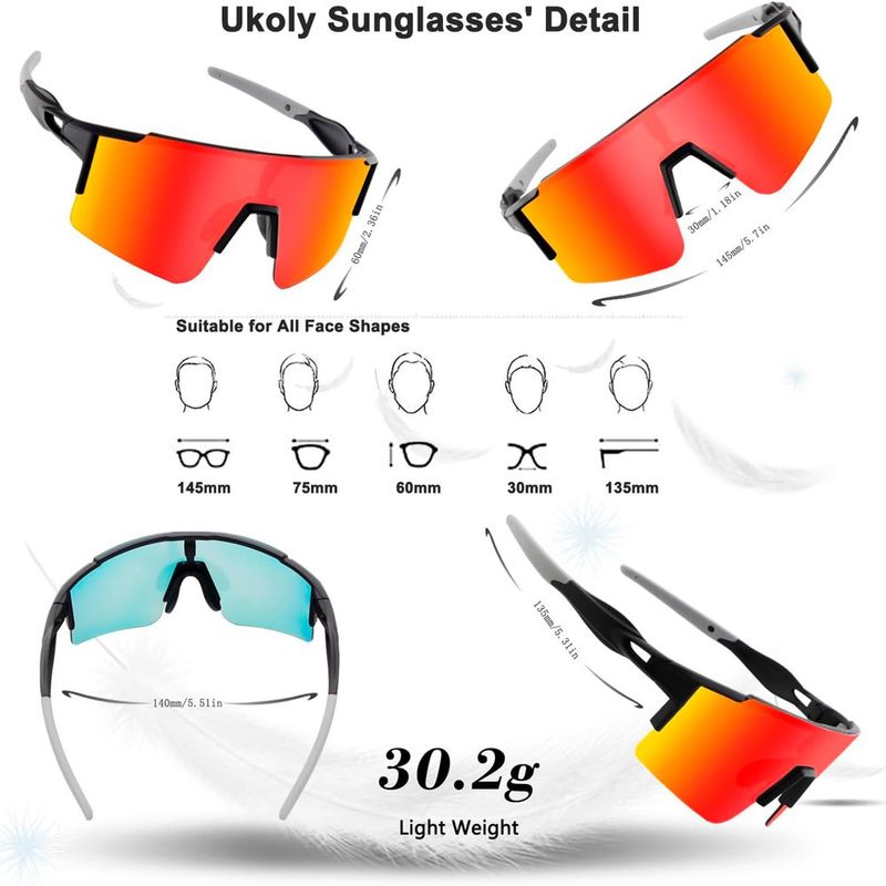 óculos ukoly para ciclismo com 3 lentes preto a-bi