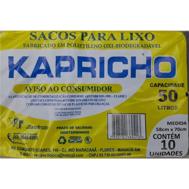 saco para lixo kapricho 50 litros com 10 unidades