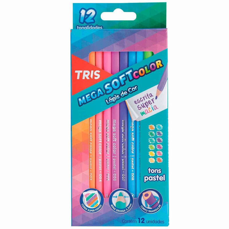 lápis de cor tris mega soft com 12 unidades tons pastéis 687841