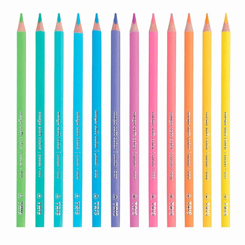 lápis de cor tris mega soft com 12 unidades tons pastéis 687841
