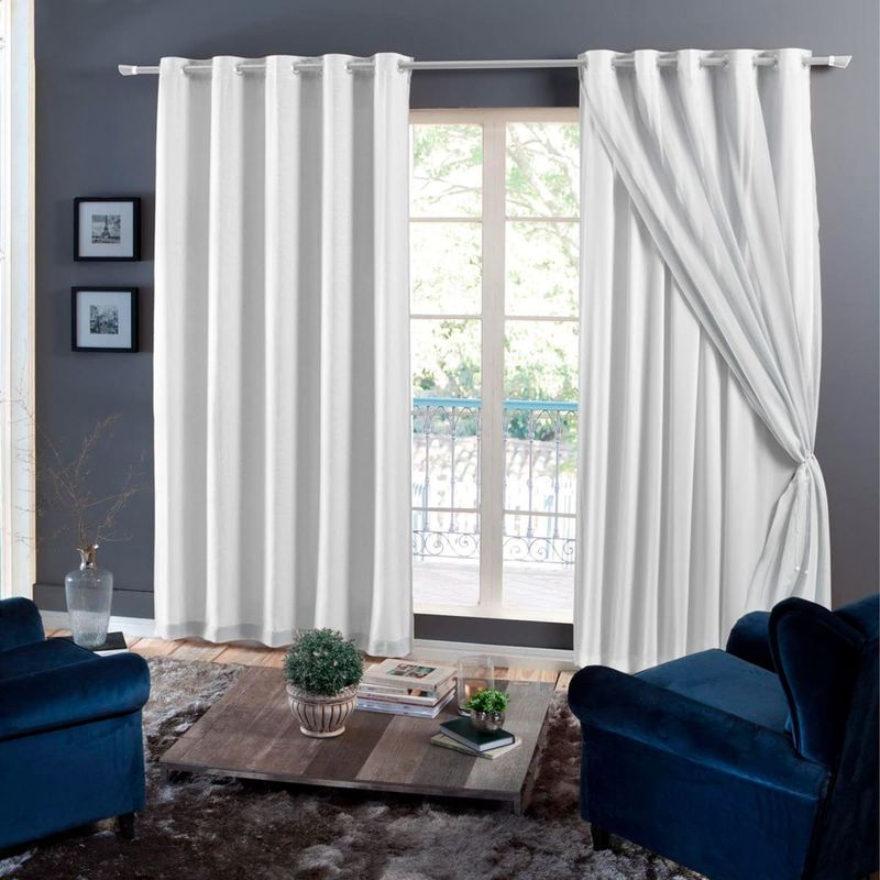 cortina branyl lina voil liso com forro tecido blackout 70% 250x380cm branco (mp)