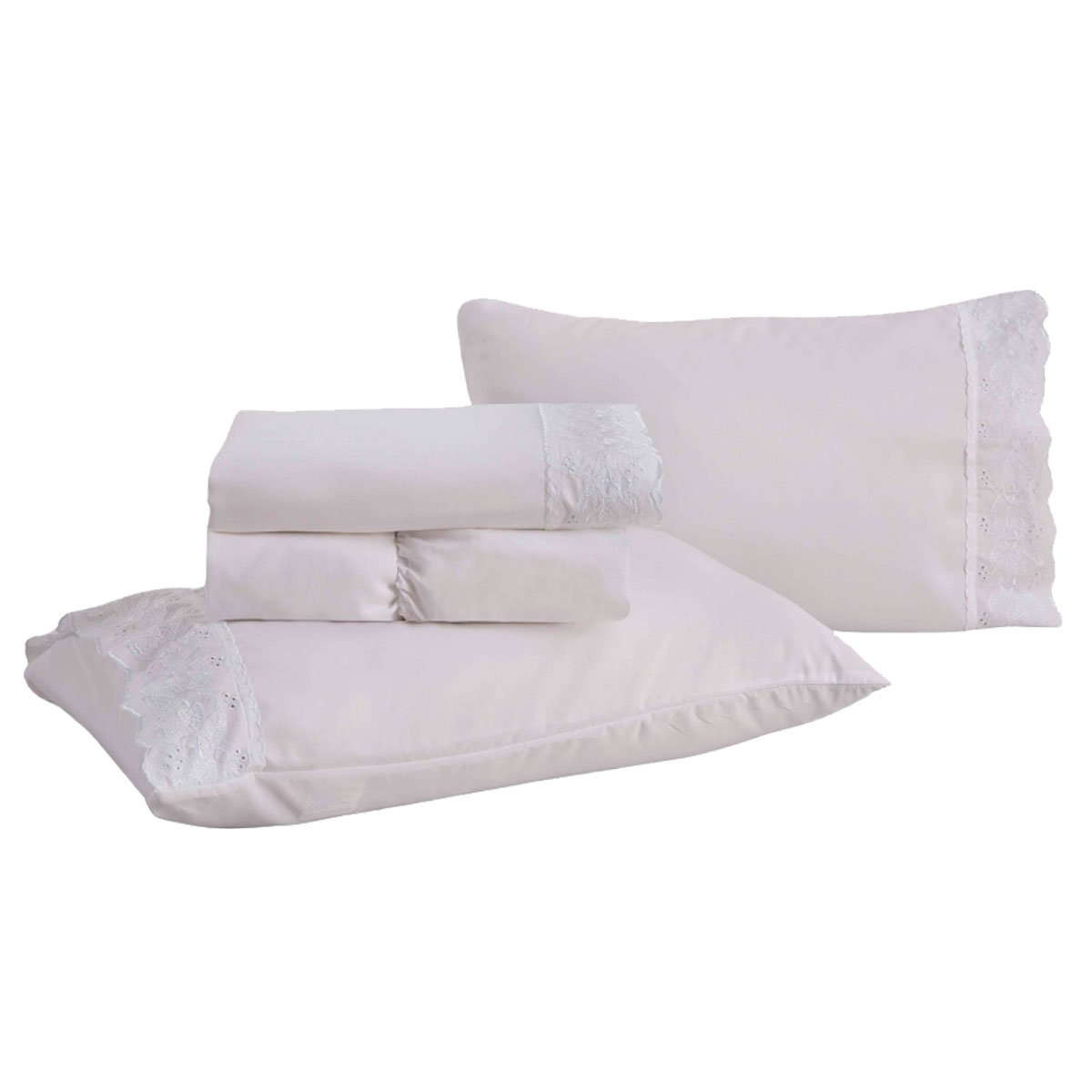 Jogo de Cama King 4 Peças Rozac Golden Bordado Branco