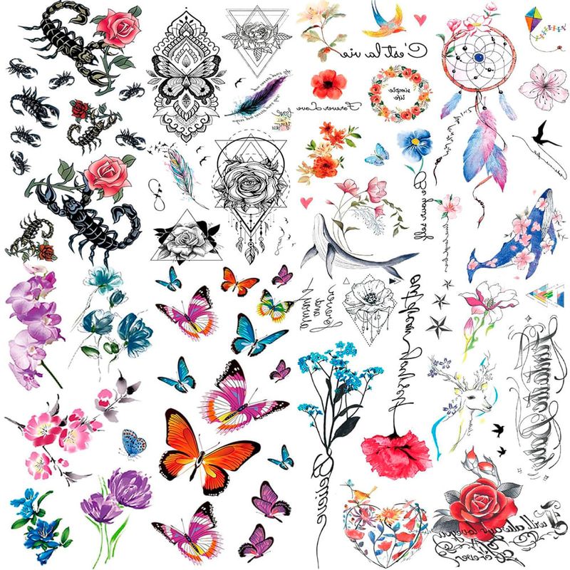 tatuagens temporárias yomanta 8 folhas 60 peças color a-bi