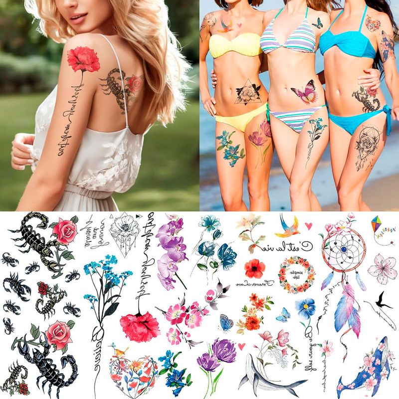 tatuagens temporárias yomanta 8 folhas 60 peças color a-bi