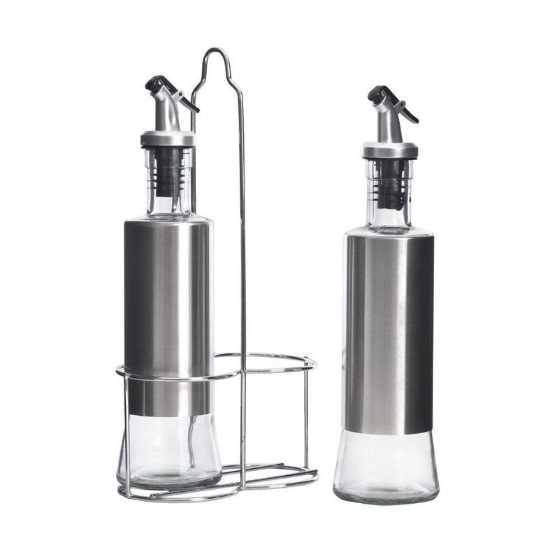 conjunto galheteiro wincy de vidro e inox com suporte 3 peças 350ml sleek (mp)