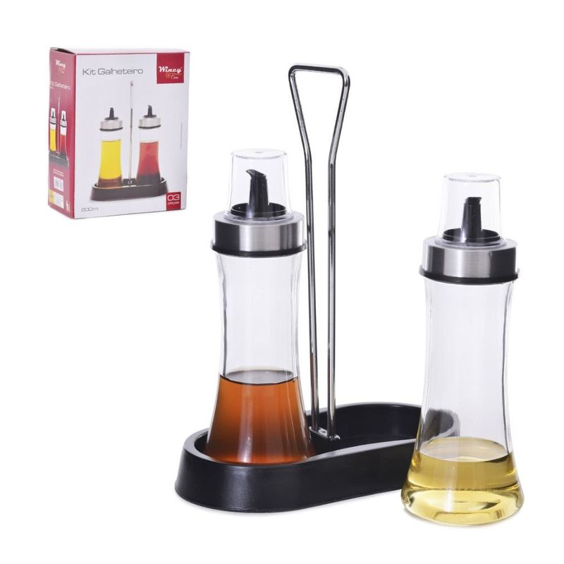 conjunto galheteiro wincy com suporte 3 peças 200ml sleek vda01016 (mp)