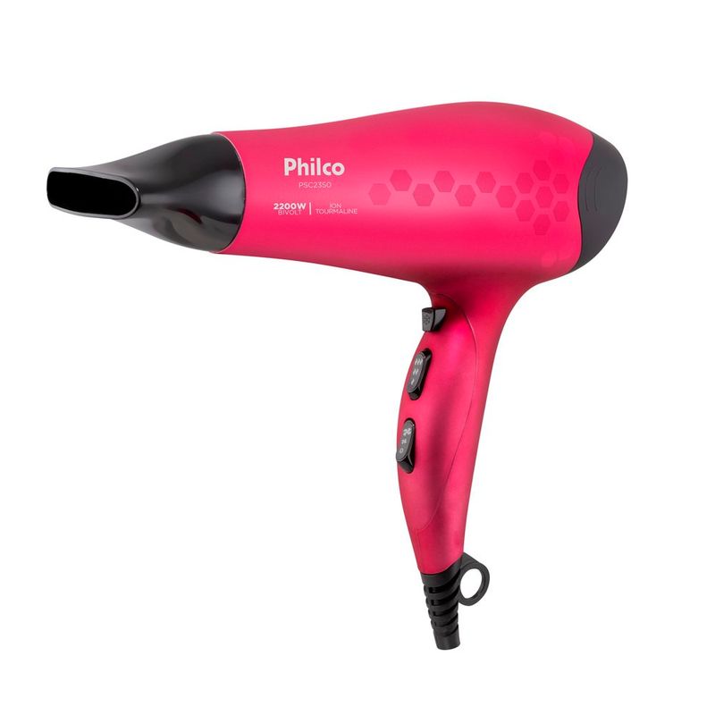 secador de cabelos philco bivolt 2200w psc2350 íons tourmaline rosa com preto