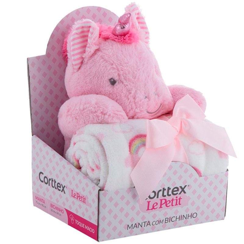manta bebê corttex le petit com bichinho unicórnio 70x90cm (mp)