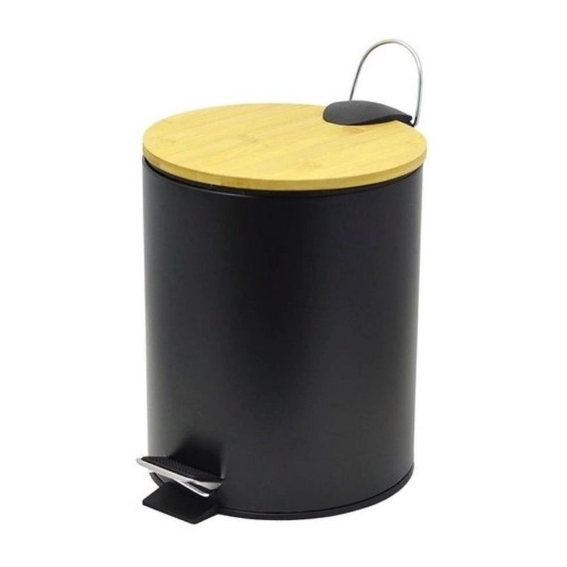 lixeira com pedal 3 litros wincy tampa bambu preto ixa02028 (mp)