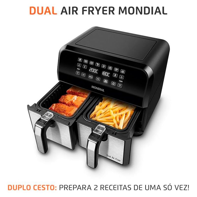 fritadeira elétrica air fryer dupla mondial 127v 75667 (mp)
