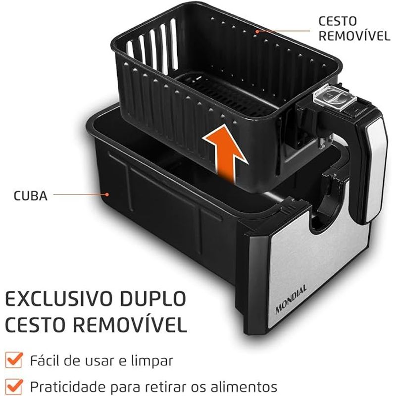 fritadeira elétrica air fryer dupla mondial 127v 75667 (mp)