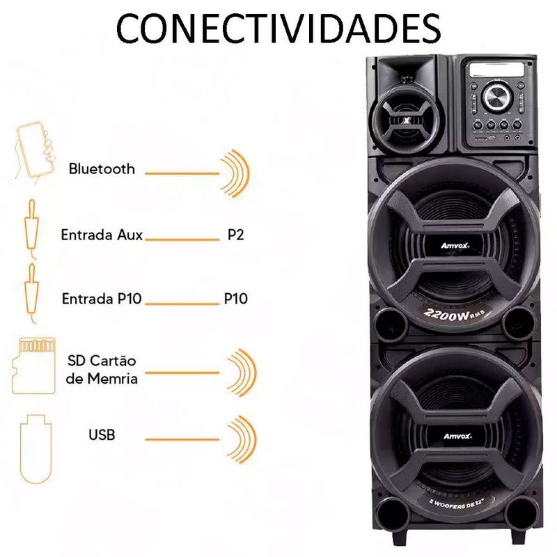 caixa de som amplificada amvox aca 2201 pesadão ii skd (mp)