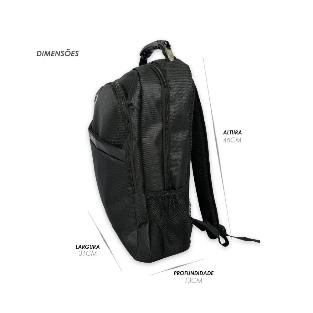 Encontraproduto.com.br - Mochila Para Notebook Impermeável Bolsa Reforçada Acabamento Em Couro Sintetico Preta