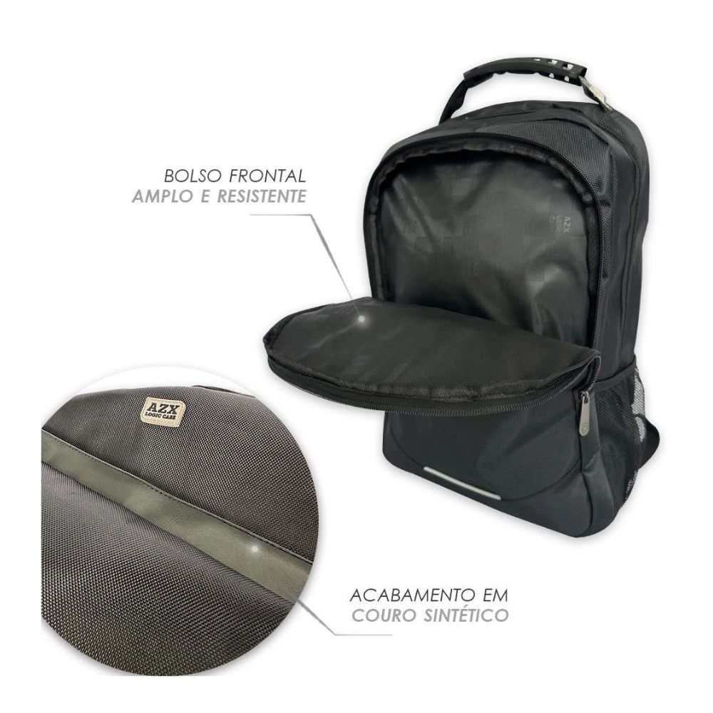 Encontraproduto.com.br - Mochila Para Notebook Impermeável Bolsa Reforçada Acabamento Em Couro Sintetico Preta