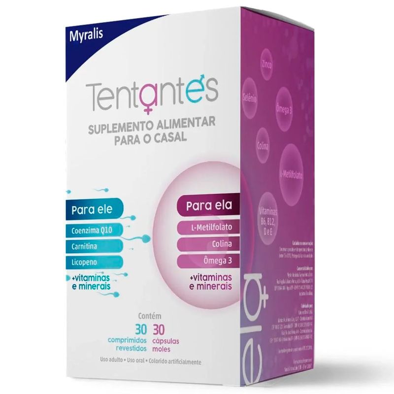 polivitamínico tentantes para o casal 30 cápsulas mulher + 30 comprimidos homem myralis pharma