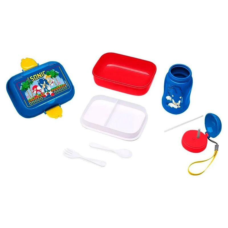 kit lanche sonic leo&leo garrafa marmita e talheres (mp)