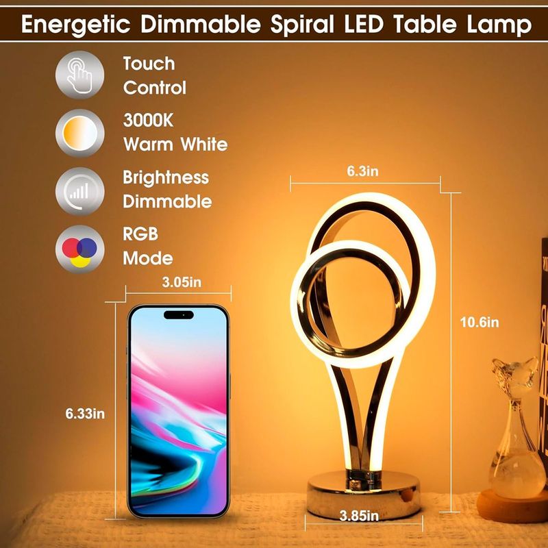 luminária de mesa energetic prata espiral rgb 7 cores a-bi