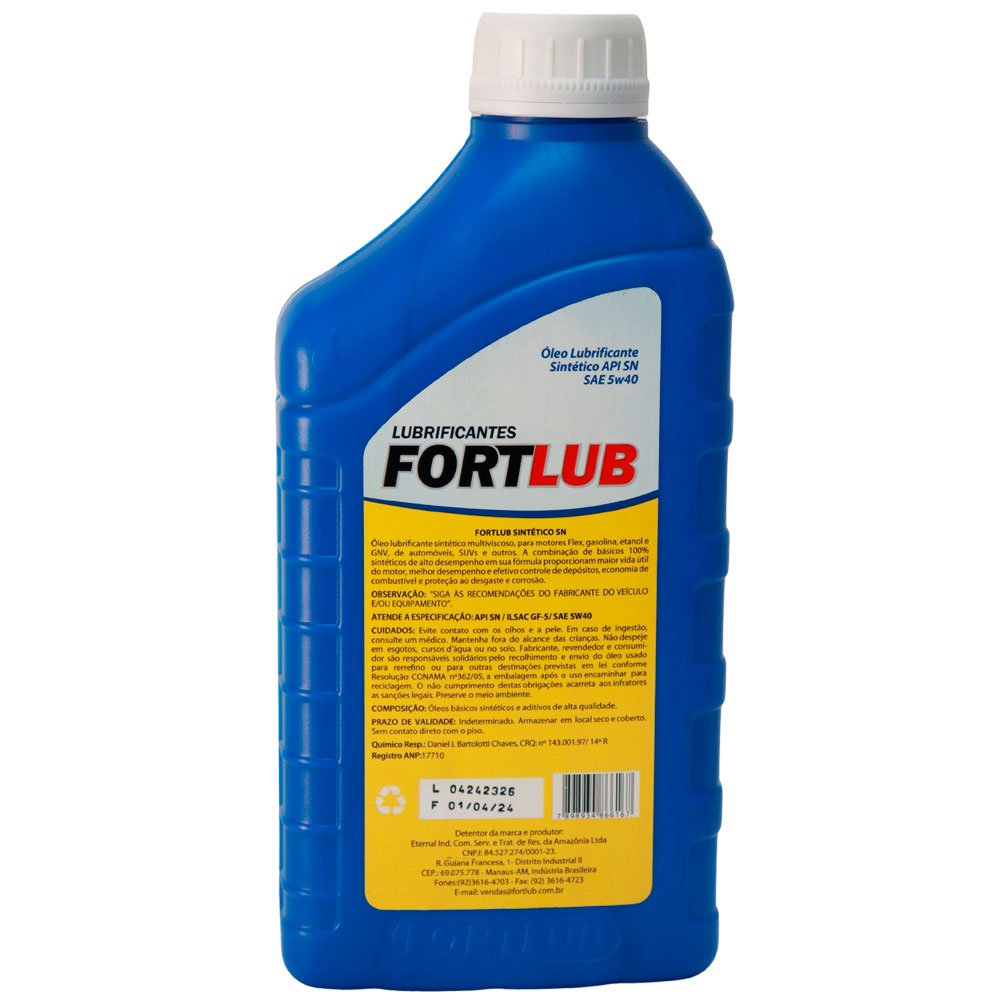 Óleo Lubrificante Fortlub Sintético 5W40 SN 1L