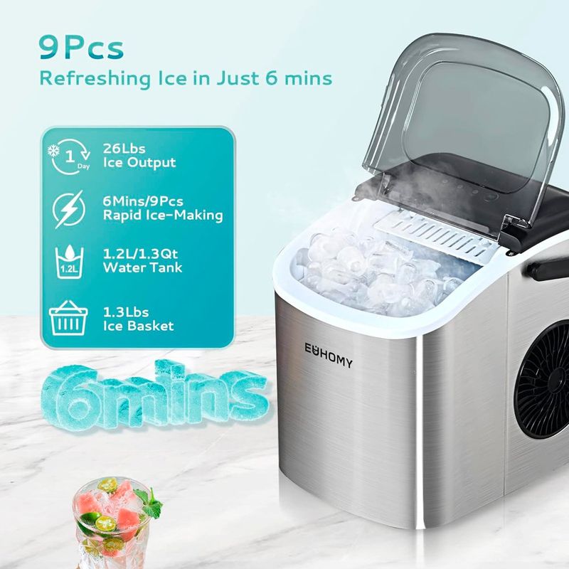 máquina de gelo 26 libras 9 cubos preto euhomy a-bi