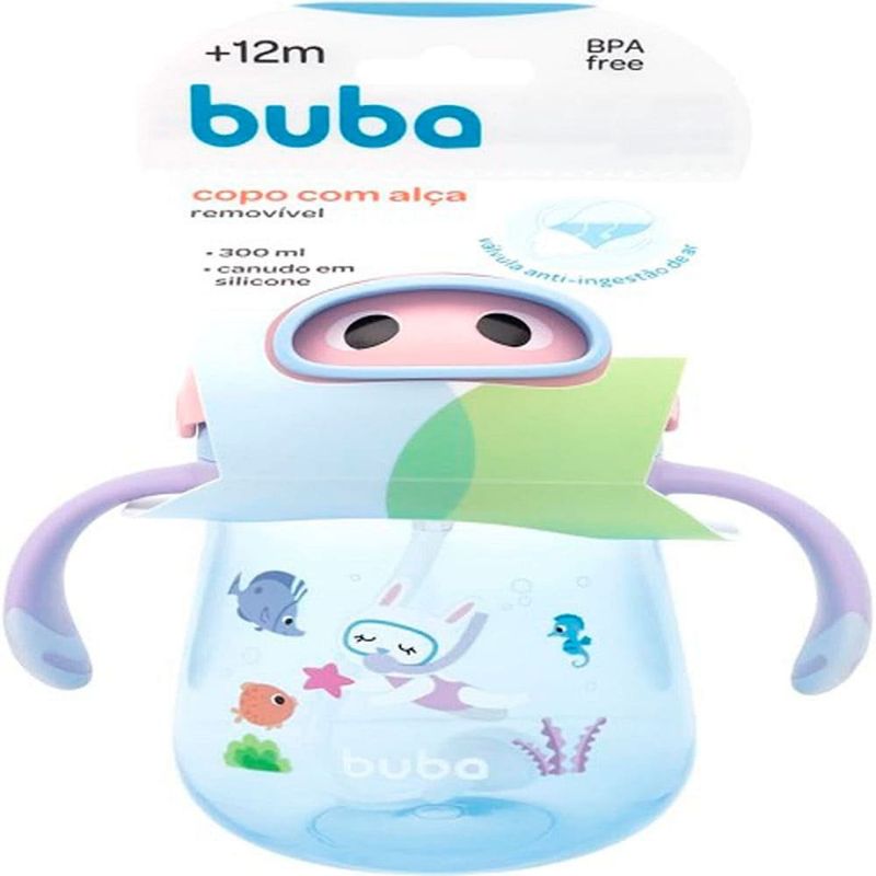 copo infantil com canudo buba mergulho 300ml rosa 16939 (mp)