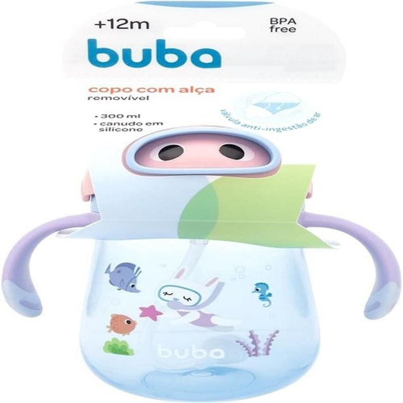 copo infantil com canudo buba mergulho 300ml rosa 16939 (mp)