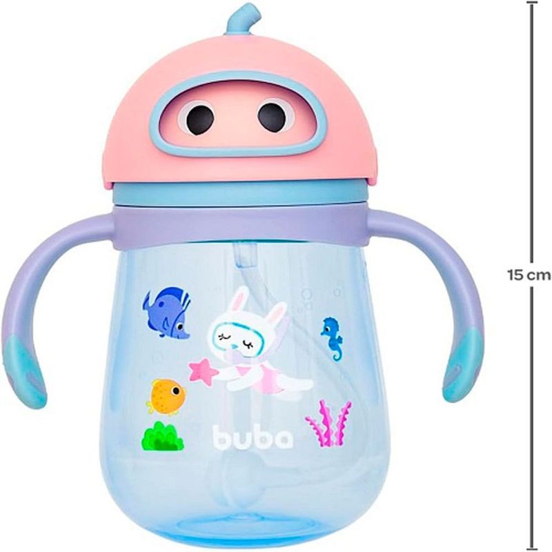 copo infantil com canudo buba mergulho 300ml rosa 16939 (mp)