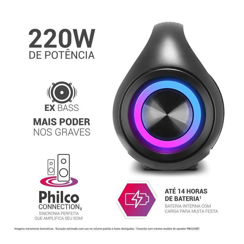 caixa de som philco extreme 220w bluetooth pbs220bt