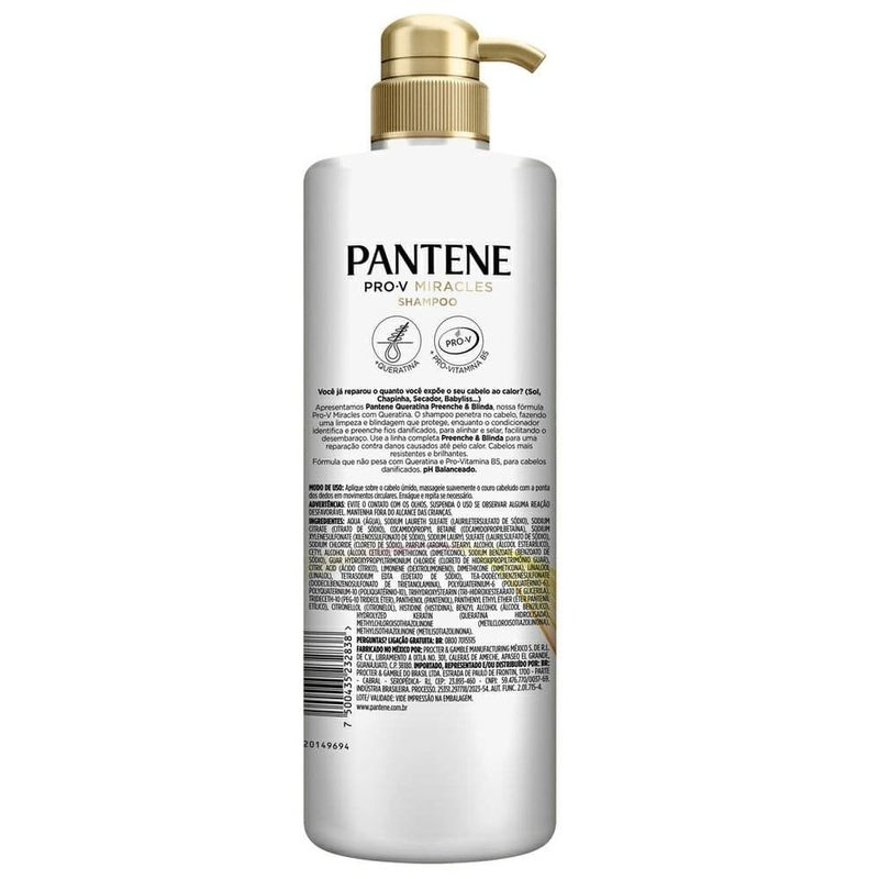 shampoo pantene queratina preenche & blinda 510ml