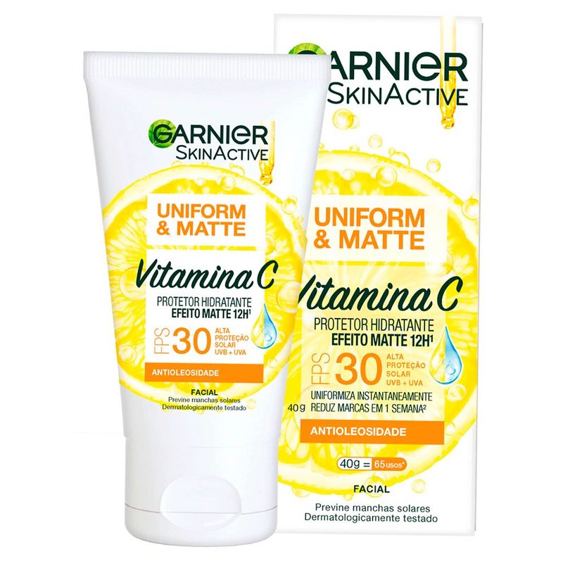 protetor solar hidratante facial garnier uniform & matte fps30 vitamina c 40g