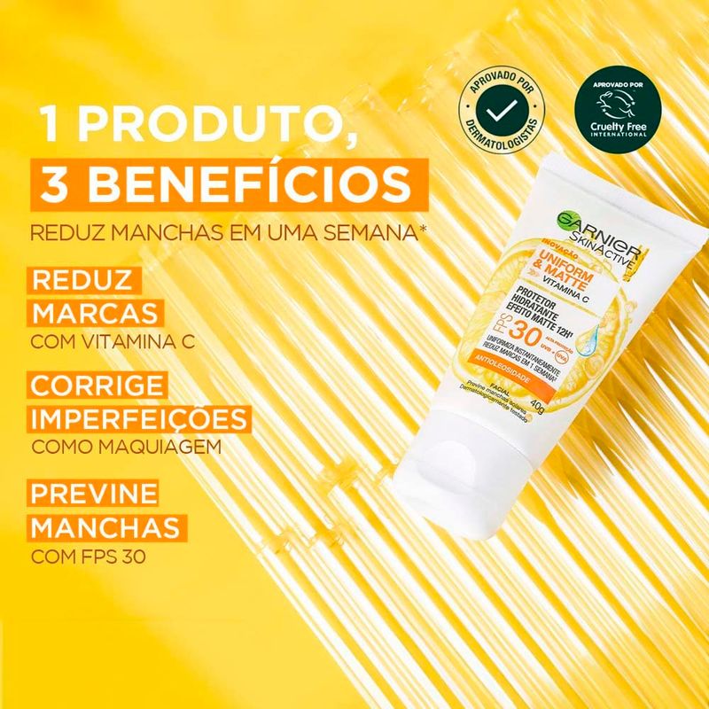 protetor solar hidratante facial garnier uniform & matte fps30 vitamina c 40g