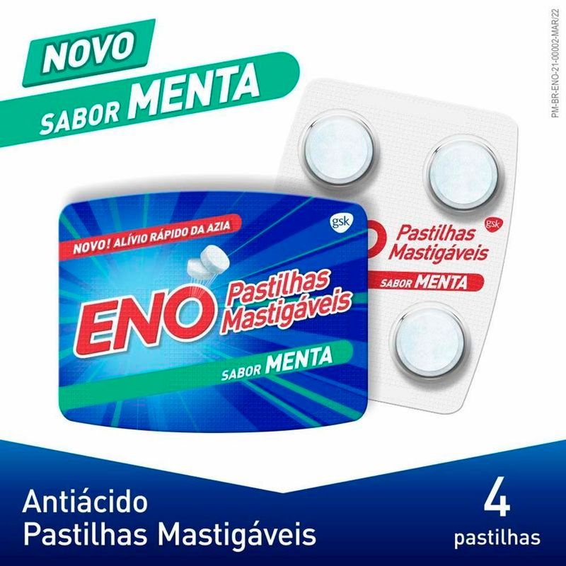 eno pastilhas mastigáveis sabor menta 4 unidades haleon