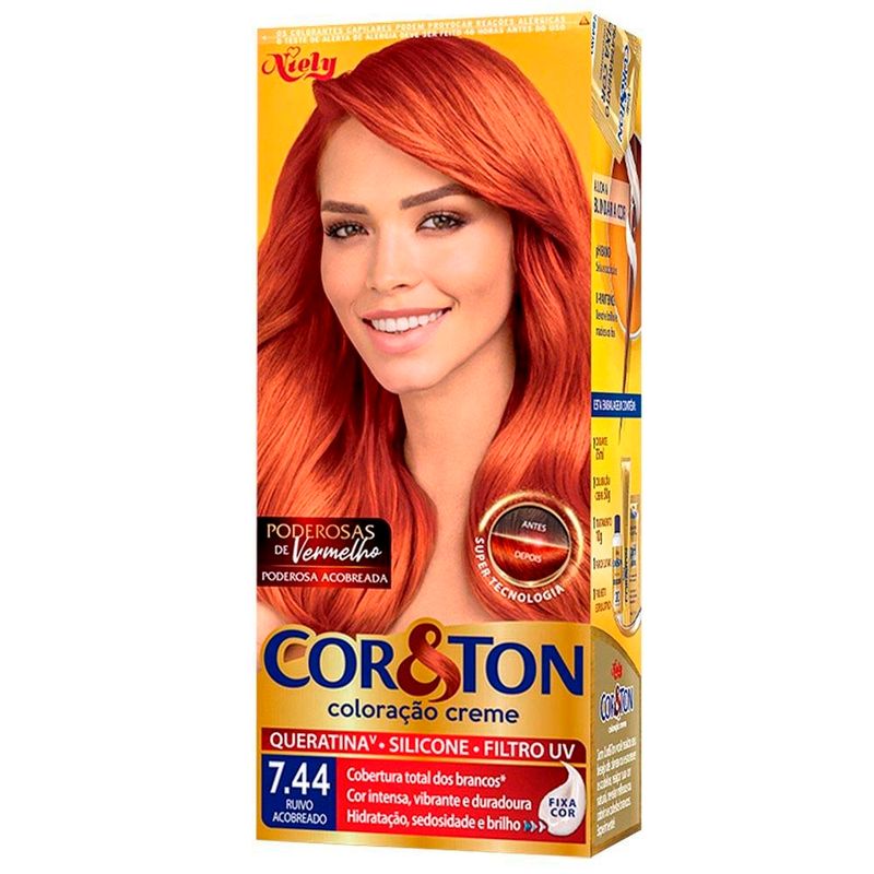 tintura para cabelo cor&ton iluminadas do brasil ruivo acobreado 7.44