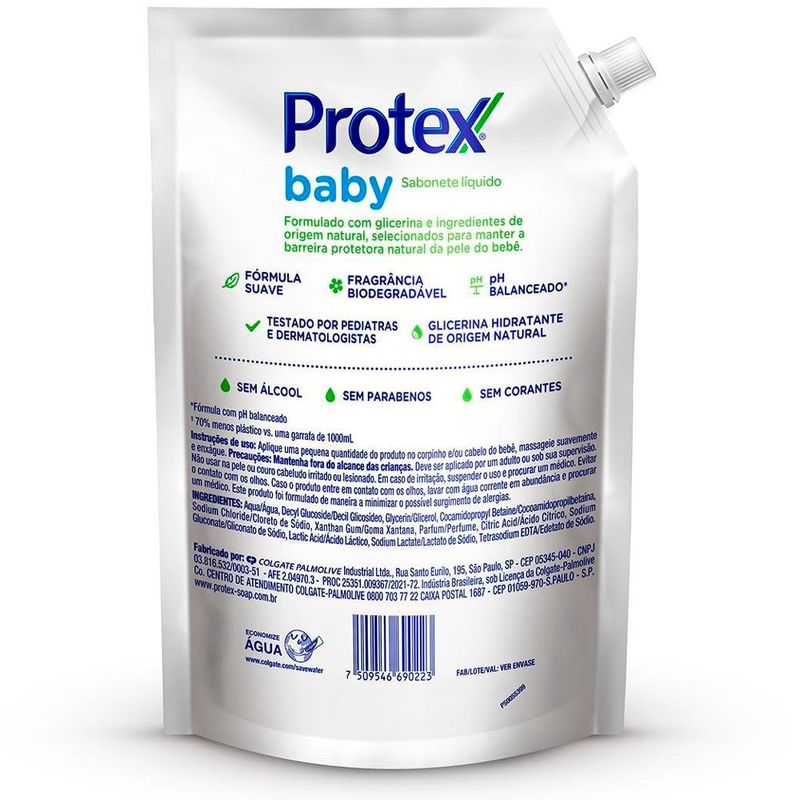 sabonete líquido da cabeça aos pés protex baby glicerina 800ml